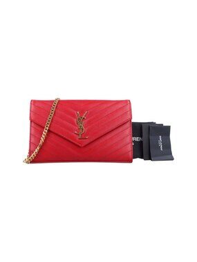 Saint Laurent Yves Cassandre Red Caviar Leather Messenger